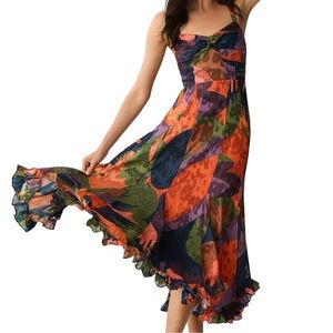 NWT Anthropologie Hutch Printed Twist Front Ruffle Hem Dress